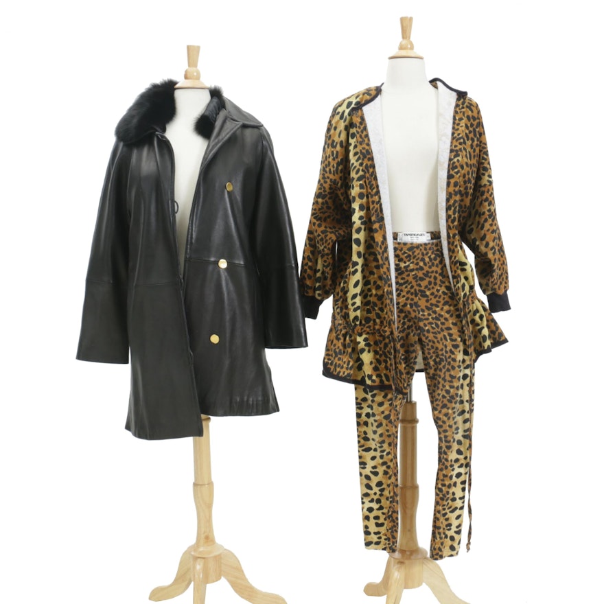 LNR La Nouvelle Renaissance Leather and Fox Fur Coat and Tapemeasure NY Pant Set