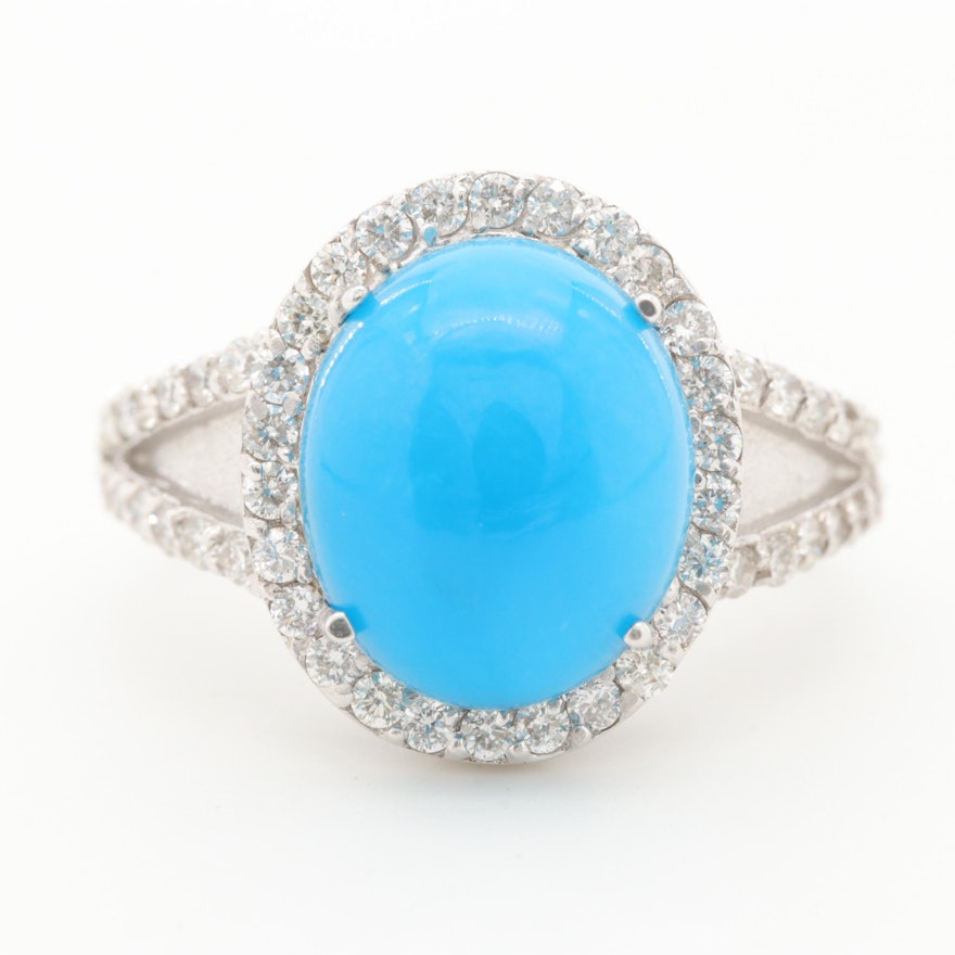18K White Gold Turquoise and Diamond Ring
