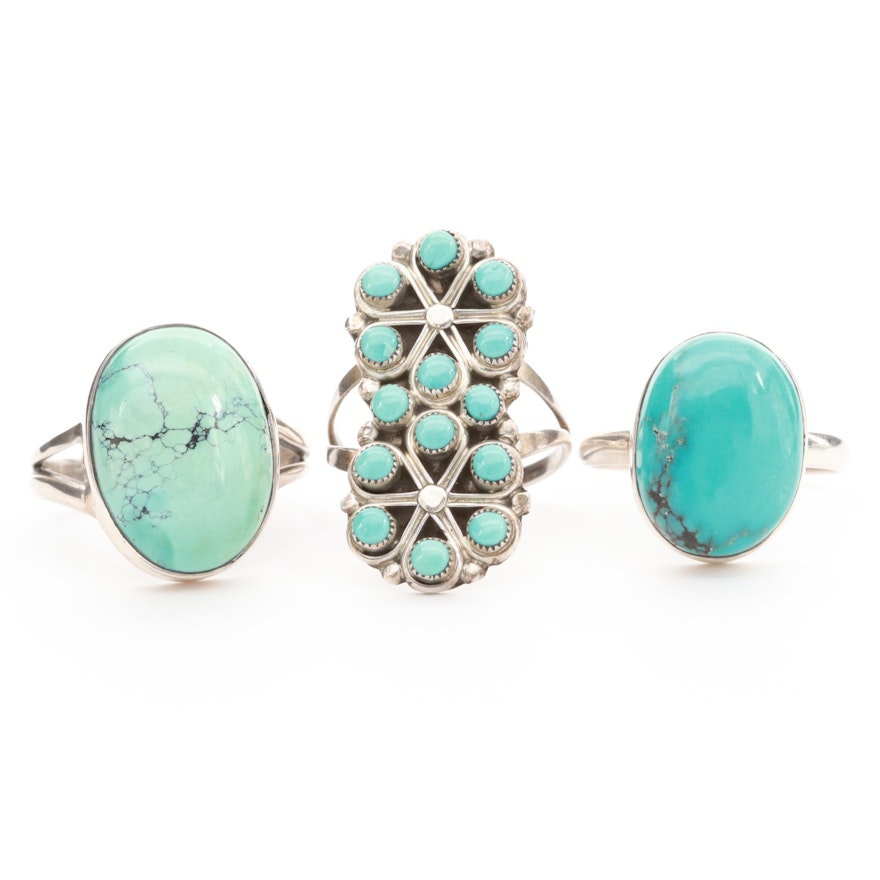 Southwestern Style Sterling Silver Stabilized Turquoise Rings