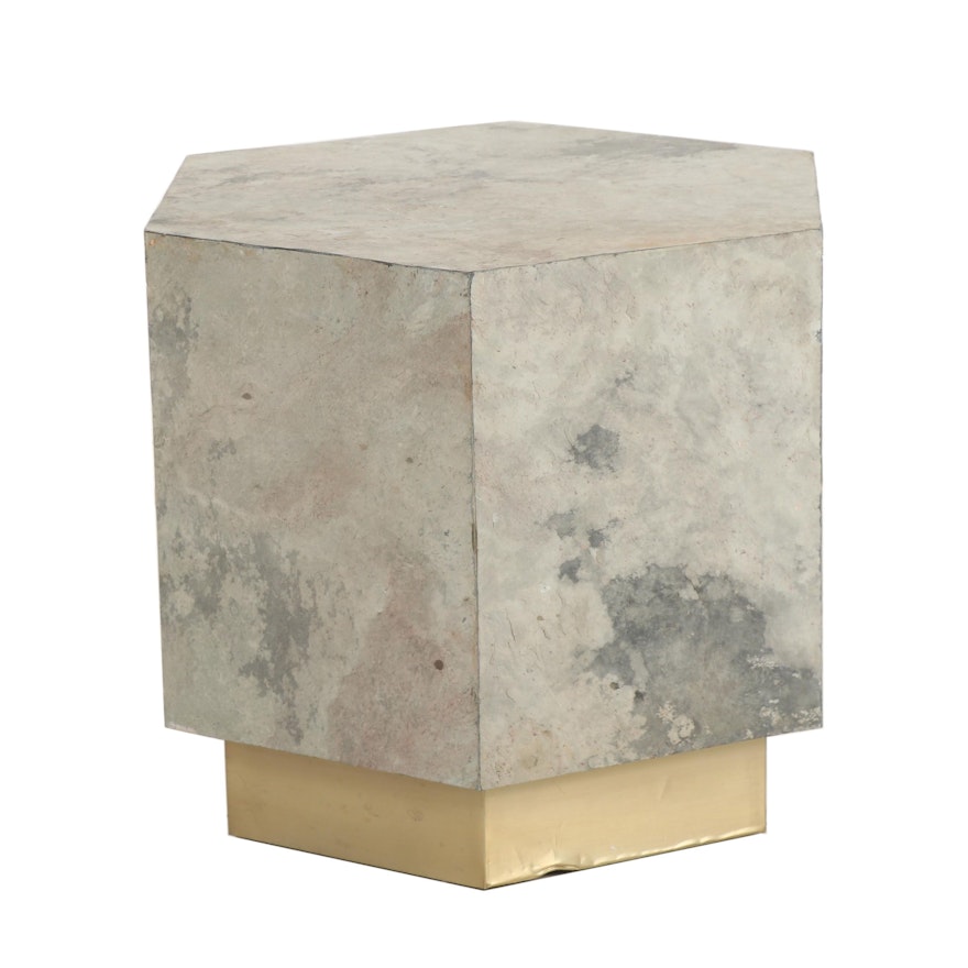 Faux Slate Accent Table with Metallic Gold Base