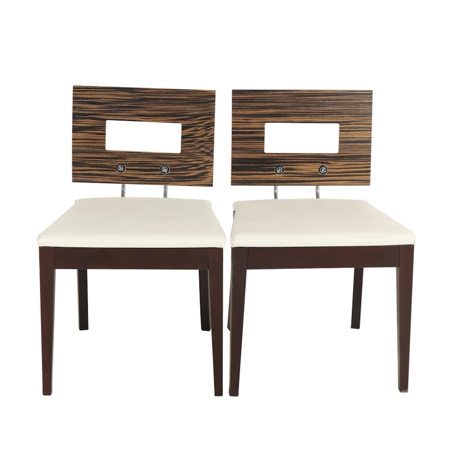 Pair of Contemporary Laminated Wood Side Chairs with Leather Seats