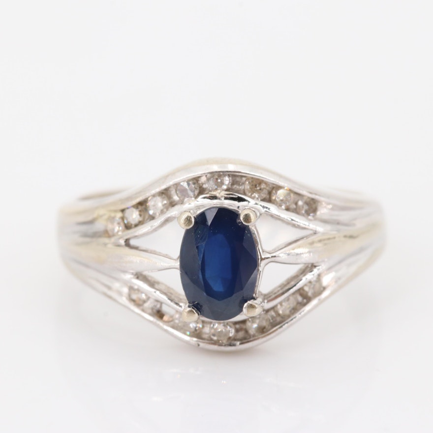 10K White Gold Sapphire and Diamond Ring