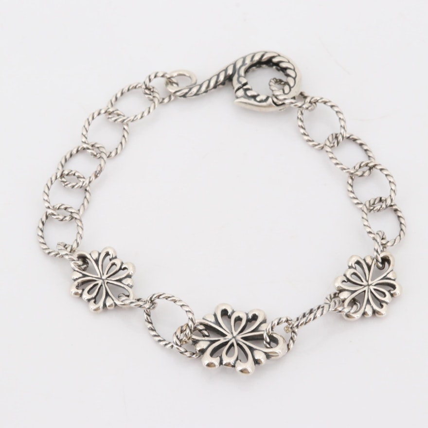 Sterling Silver Floral Link Bracelet