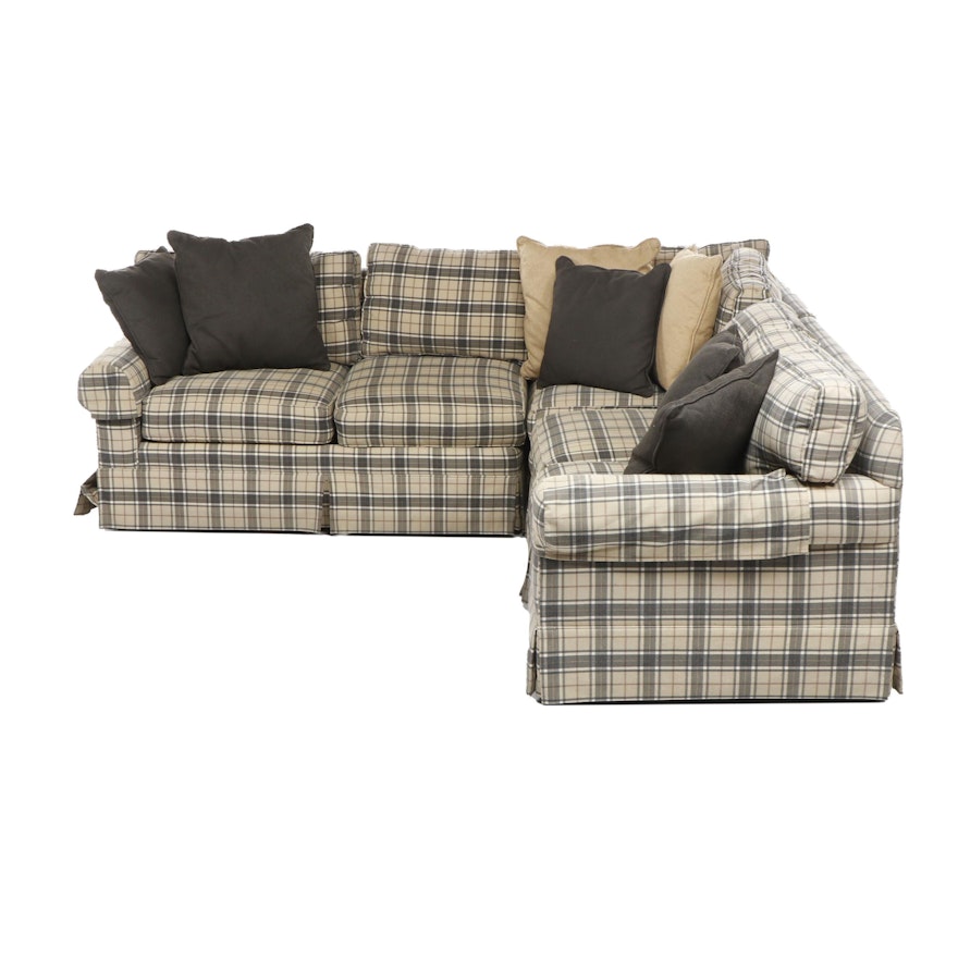 Lee Industries Tartan Upholstered Sectional Sofa, Late 20th Century