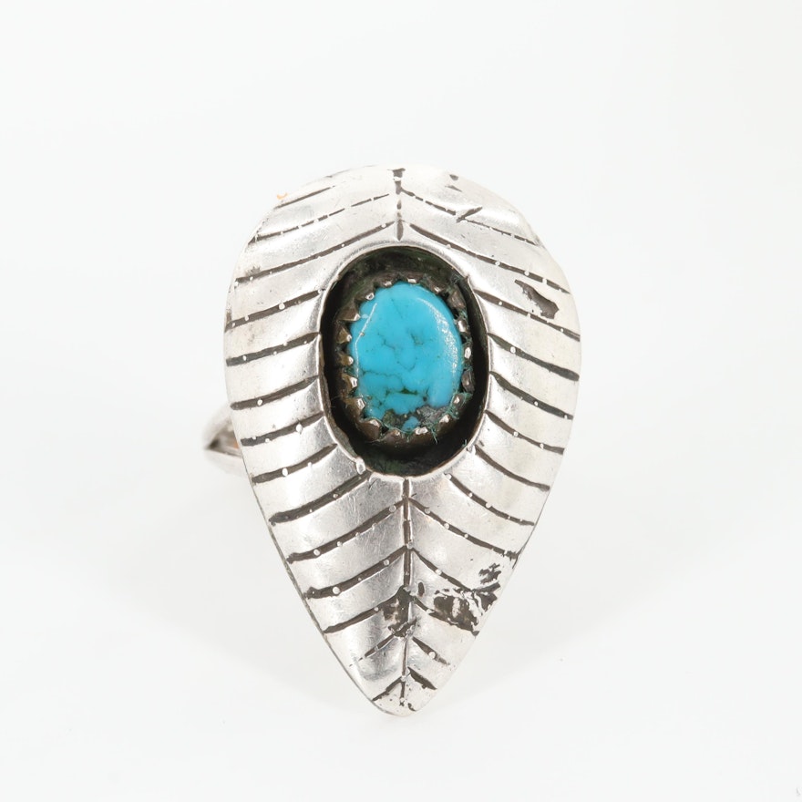 Southwestern Style Sterling Silver Turquoise Shadow Box Ring