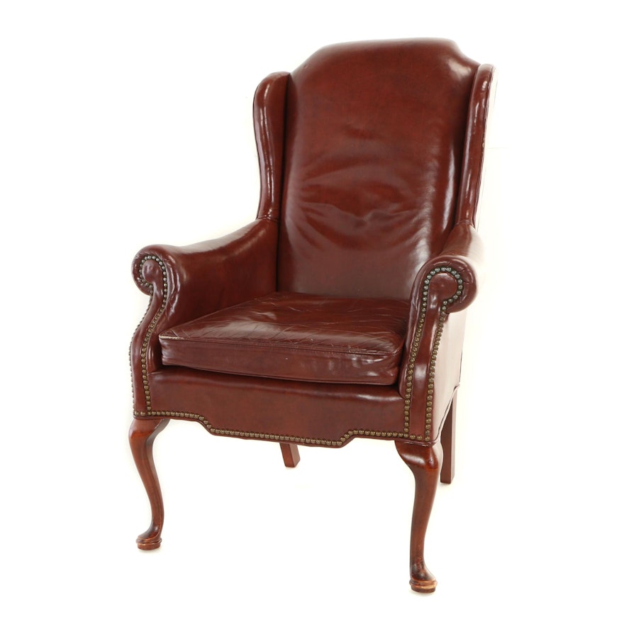 Leathercraft Inc., Queen Anne Style Dyed-Leather Wingback Armchair