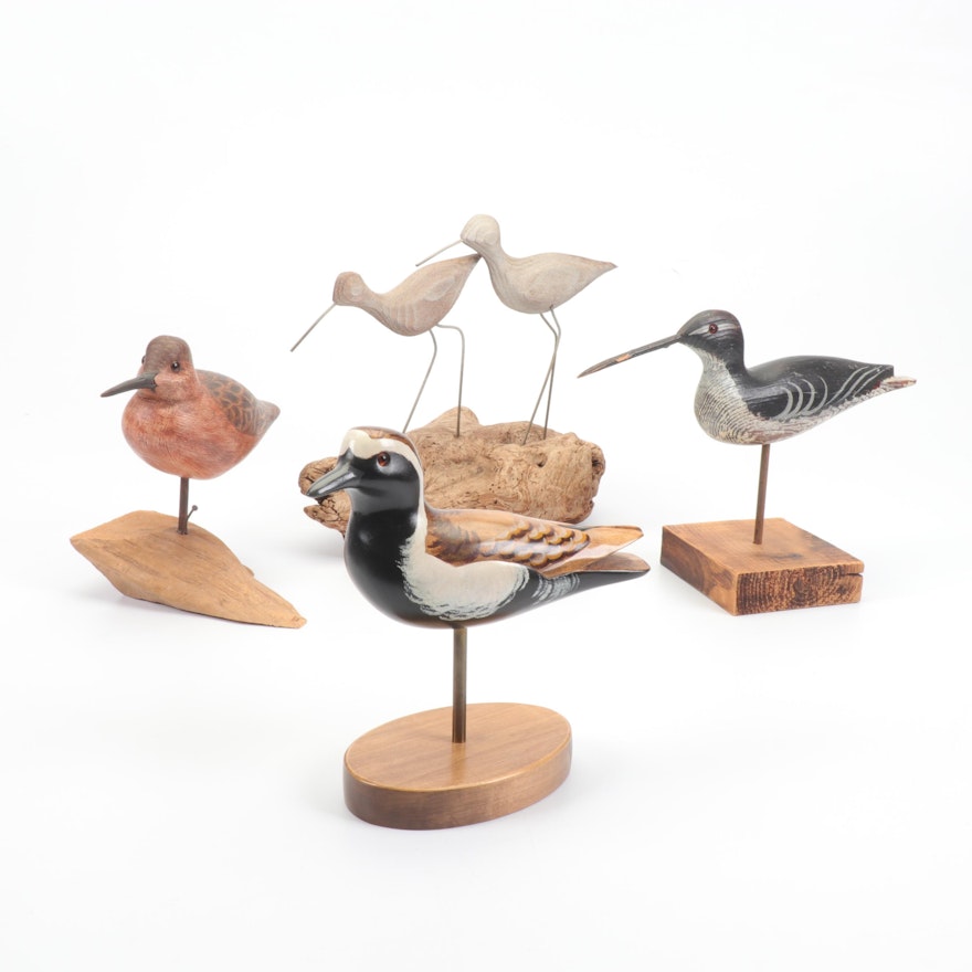 Wooden Dowitcher Figurines and A Wooden Bird Factory "Golden Plover"
