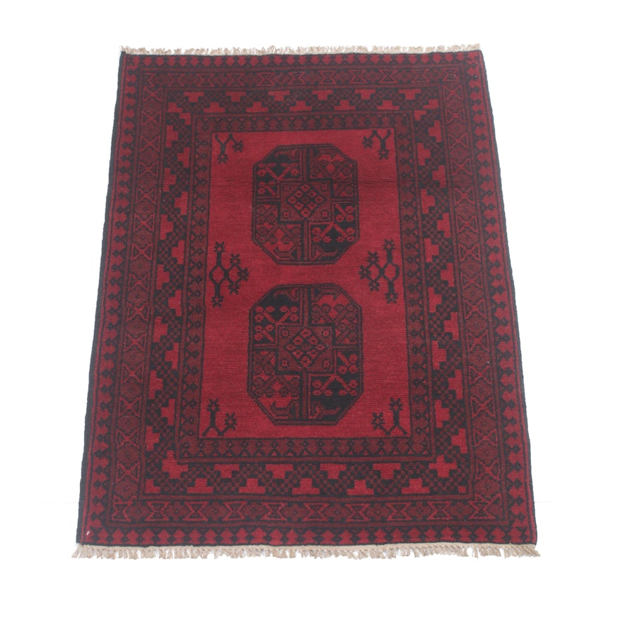 3'4 x 4'10 Hand-Knotted Afghani Turkoman Rug, Circa 1980s