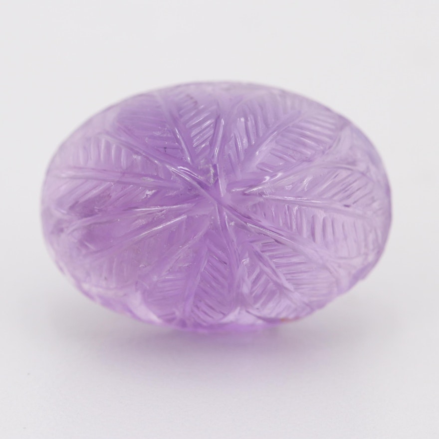 Loose 37.54 CT Foliate Carved Amethyst Gemstone