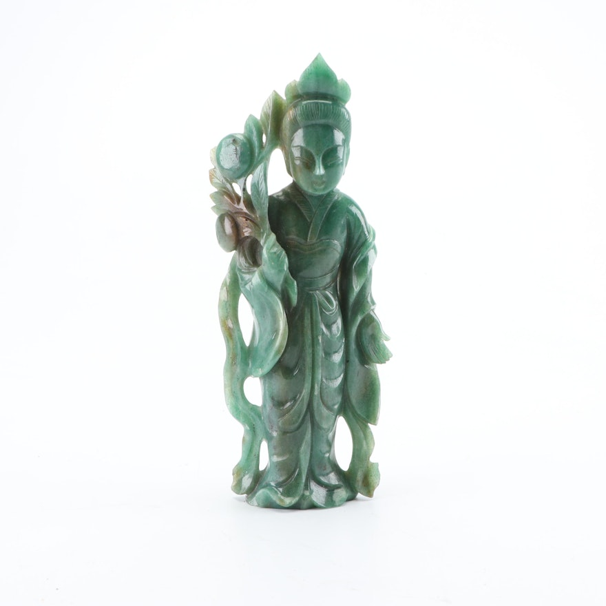 Chinese Carved Aventurine Quartz Guanyin Figurine