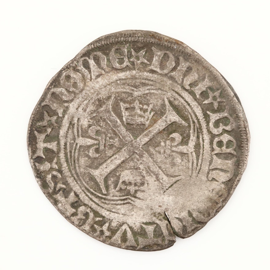 Hammered Blanc "Aux Couronnelles" AR 10-Deniers Coin of Charles VII, ca. 1436