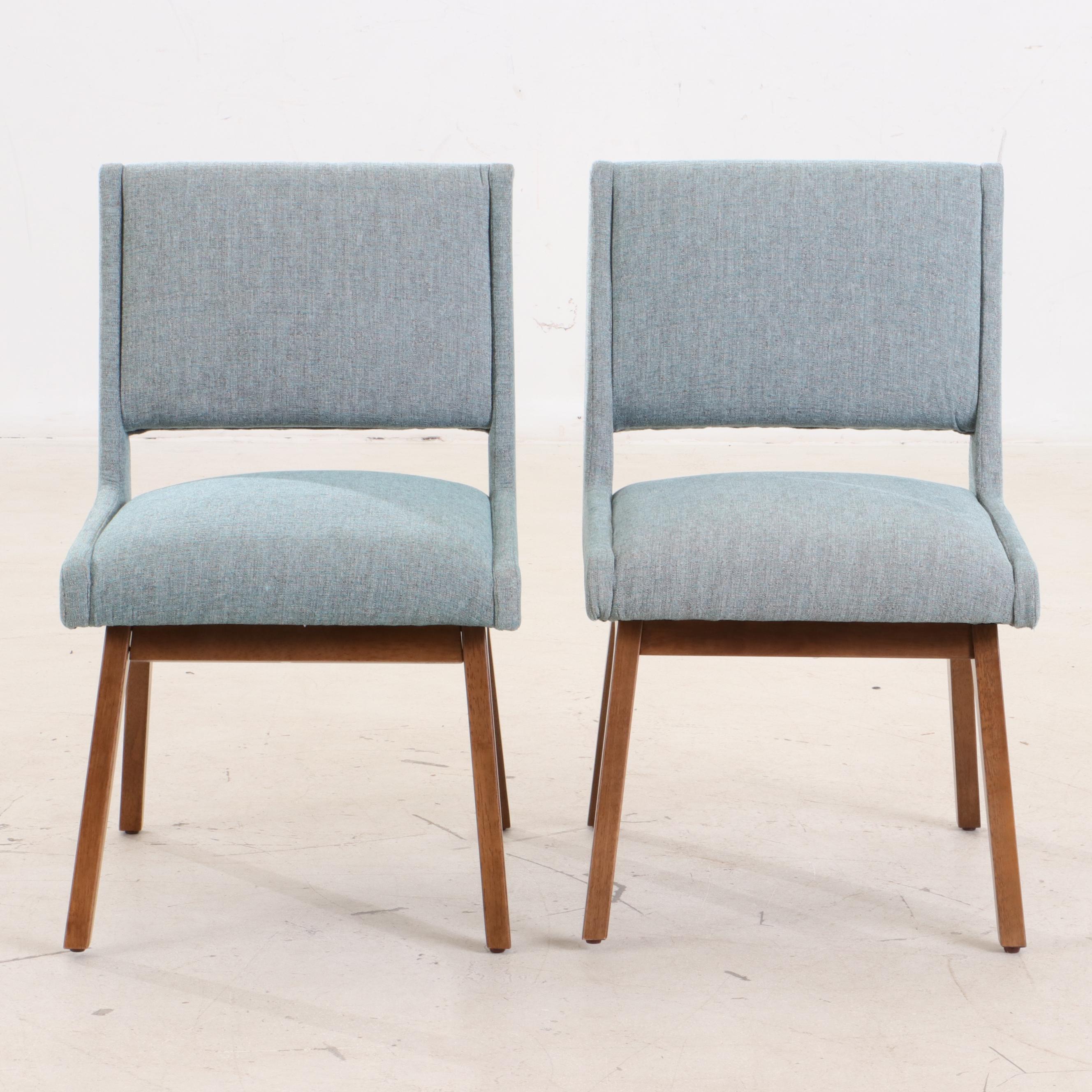 Pair of Contemporary Upholstered Modern Style Wooden Dining Chairs