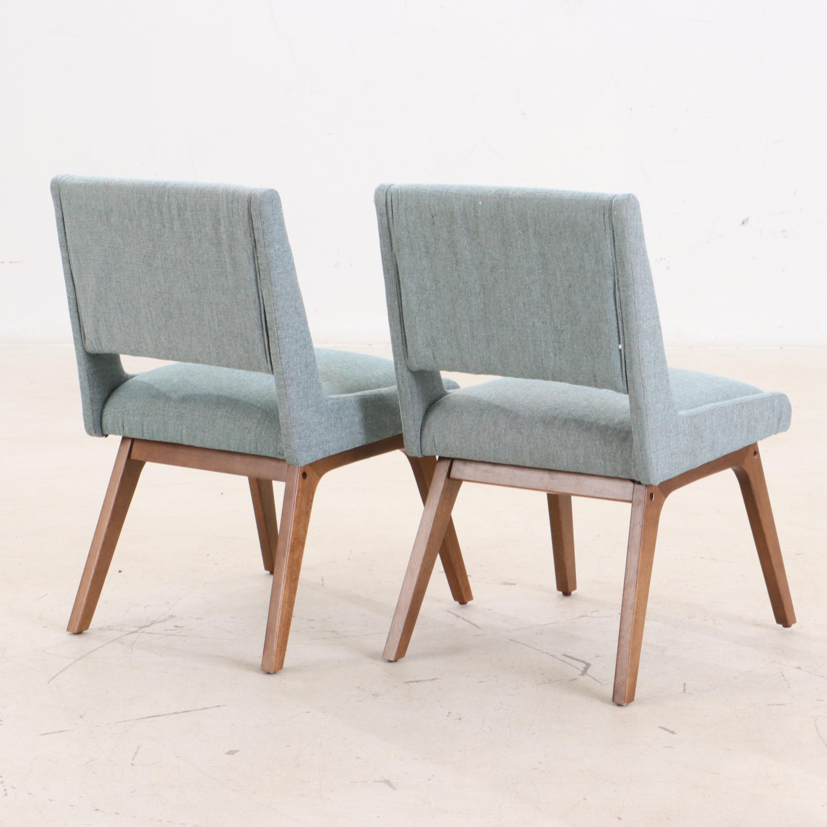 Pair of Contemporary Upholstered Modern Style Wooden Dining Chairs
