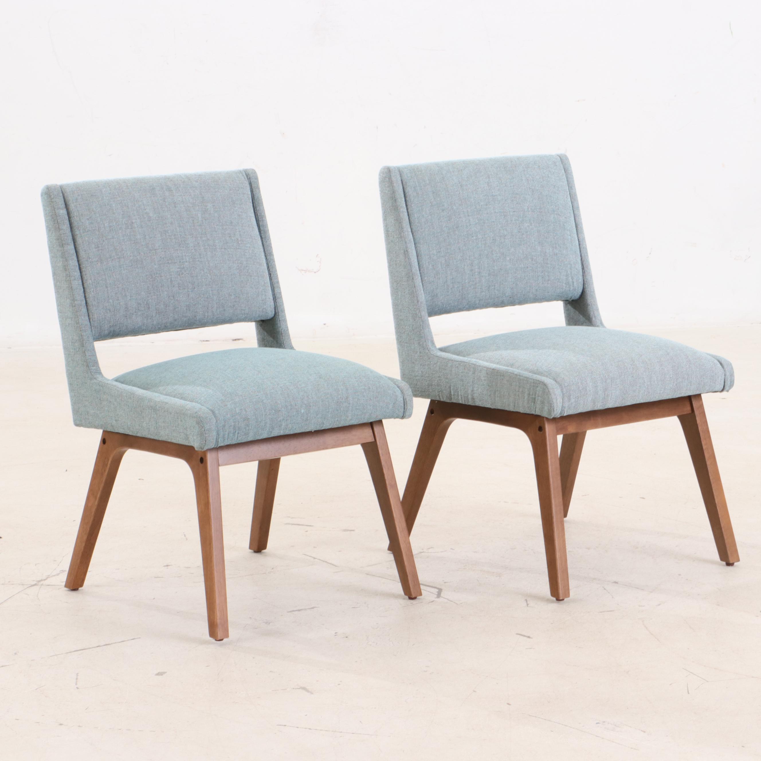 Pair of Contemporary Upholstered Modern Style Wooden Dining Chairs