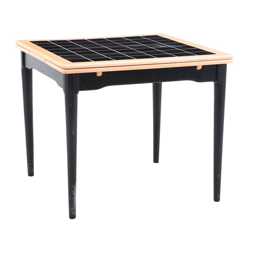 Modern Drop Leaf Black Tile-Top Draw Leaf Table, Contemporary