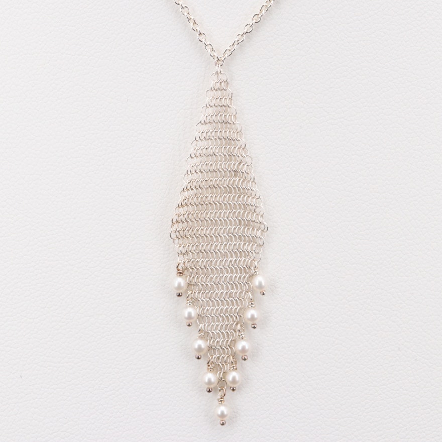 Elsa Peretti for Tiffany & Co. Sterling Silver Pearl Mesh Pendant Necklace