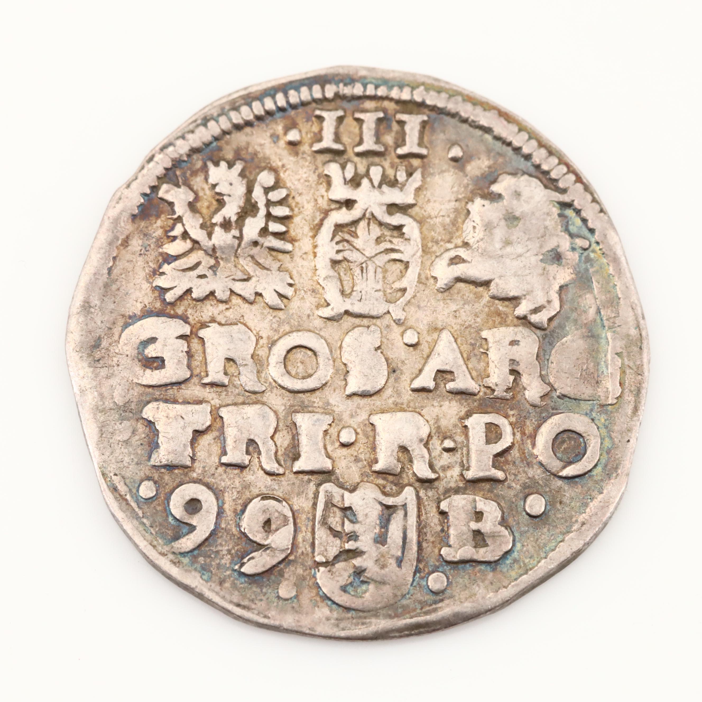 1599 Poland 3-Groszy Silver Coin of Sigismund III