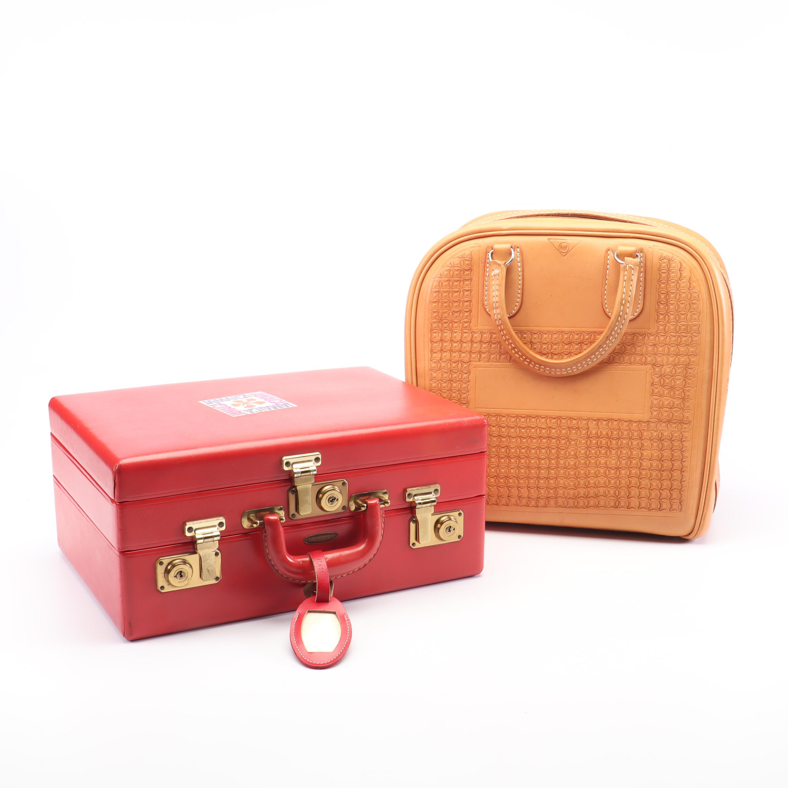 Saks Fifth Avenue Cosmetics Travel Case & AMF Leather Bowling Bag, Vintage