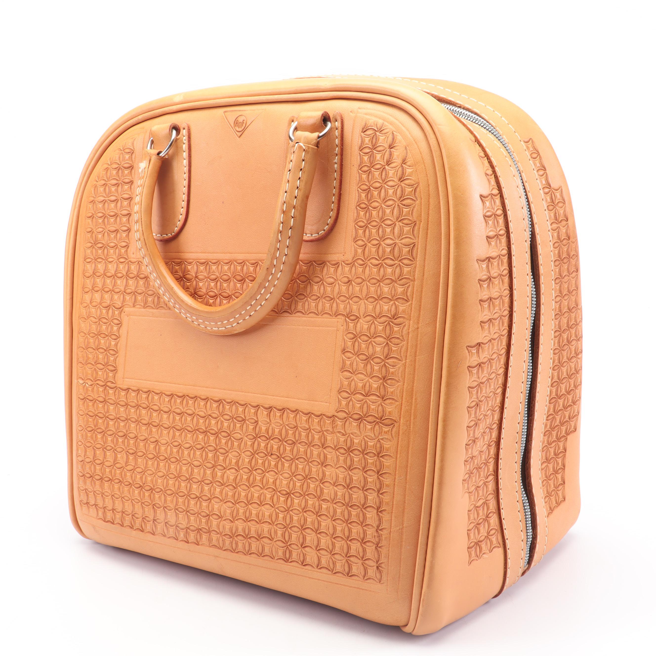 Saks Fifth Avenue Cosmetics Travel Case & AMF Leather Bowling Bag, Vintage