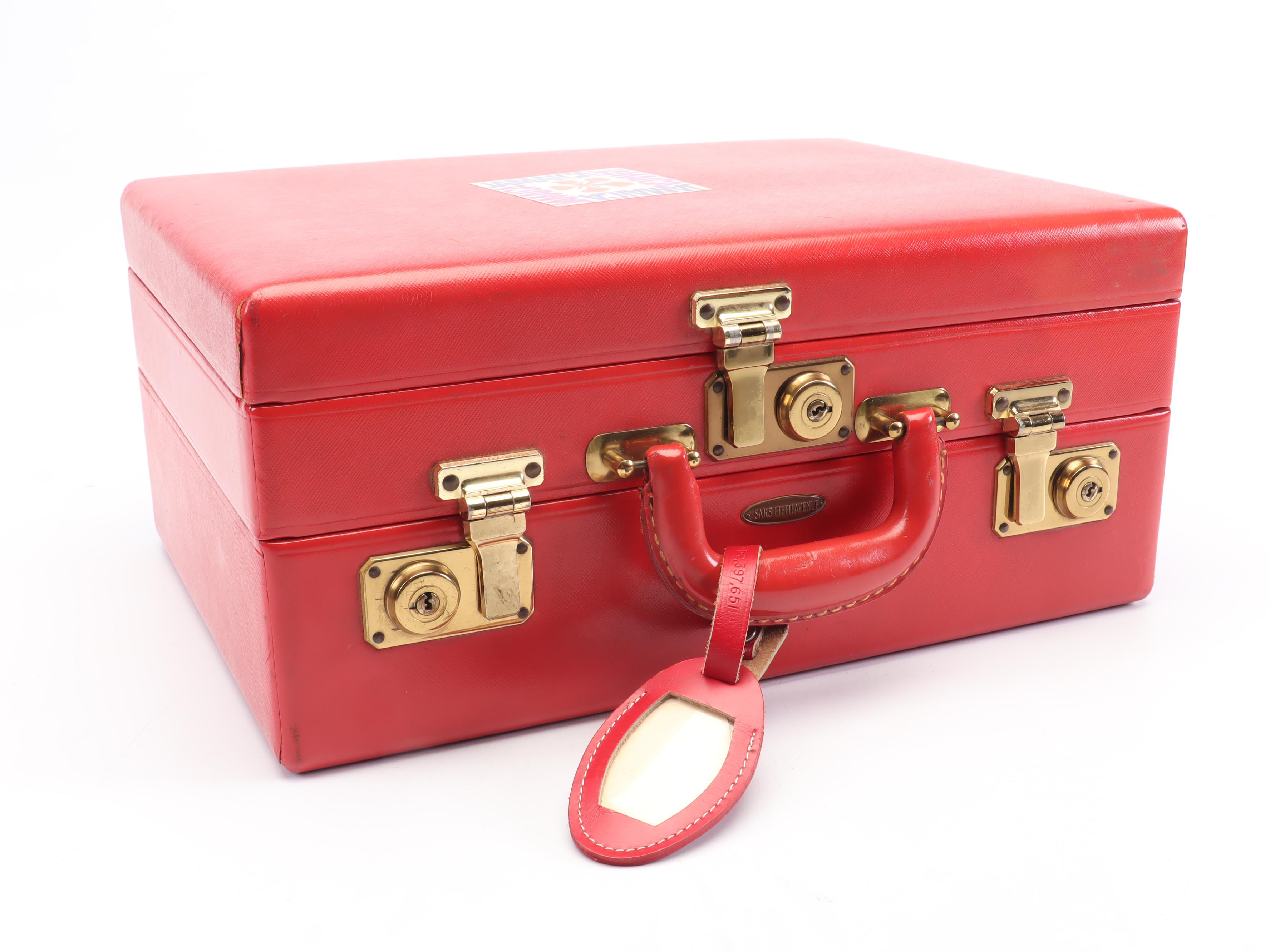 Saks Fifth Avenue Cosmetics Travel Case & AMF Leather Bowling Bag, Vintage