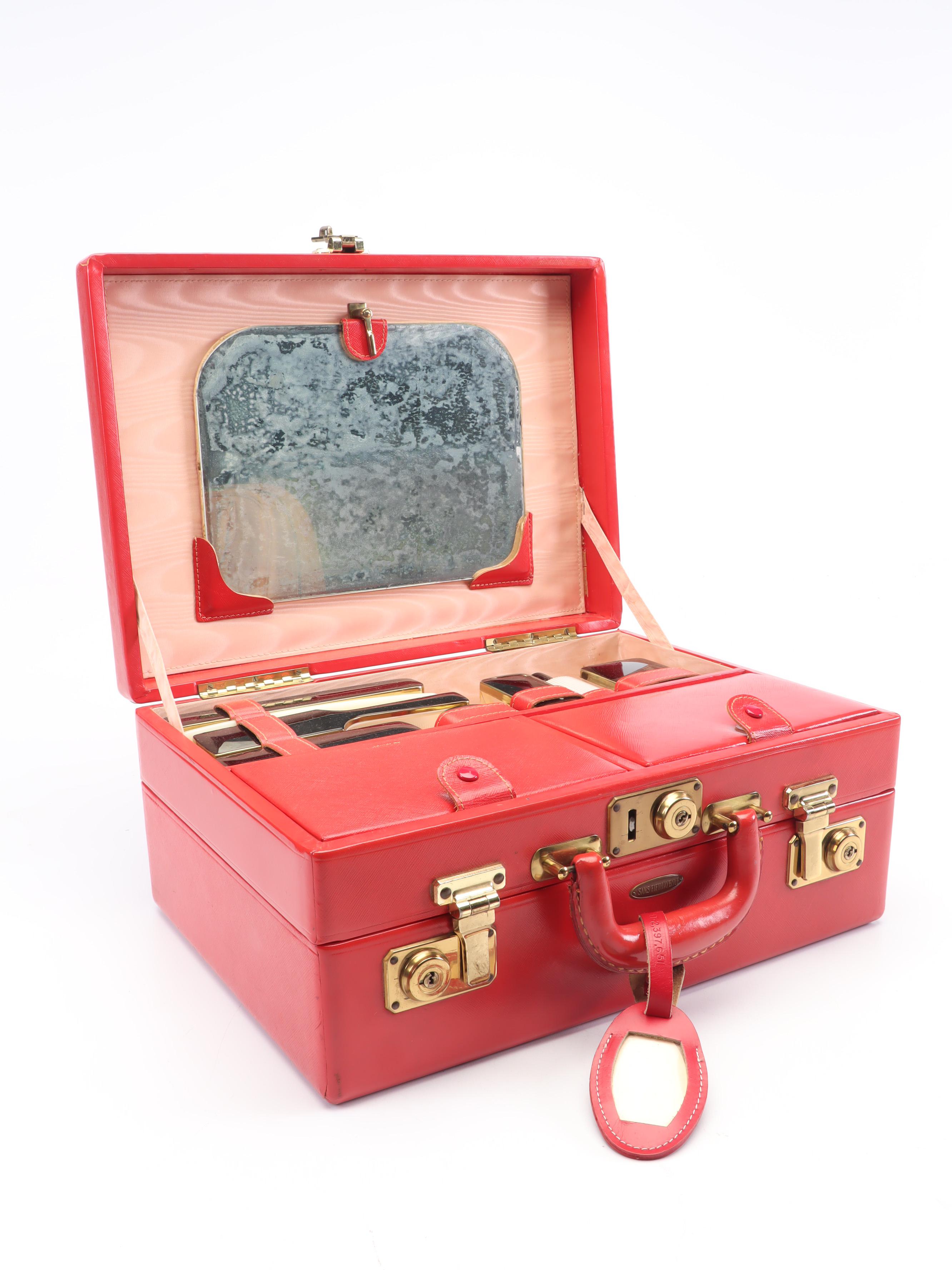 Saks Fifth Avenue Cosmetics Travel Case & AMF Leather Bowling Bag, Vintage