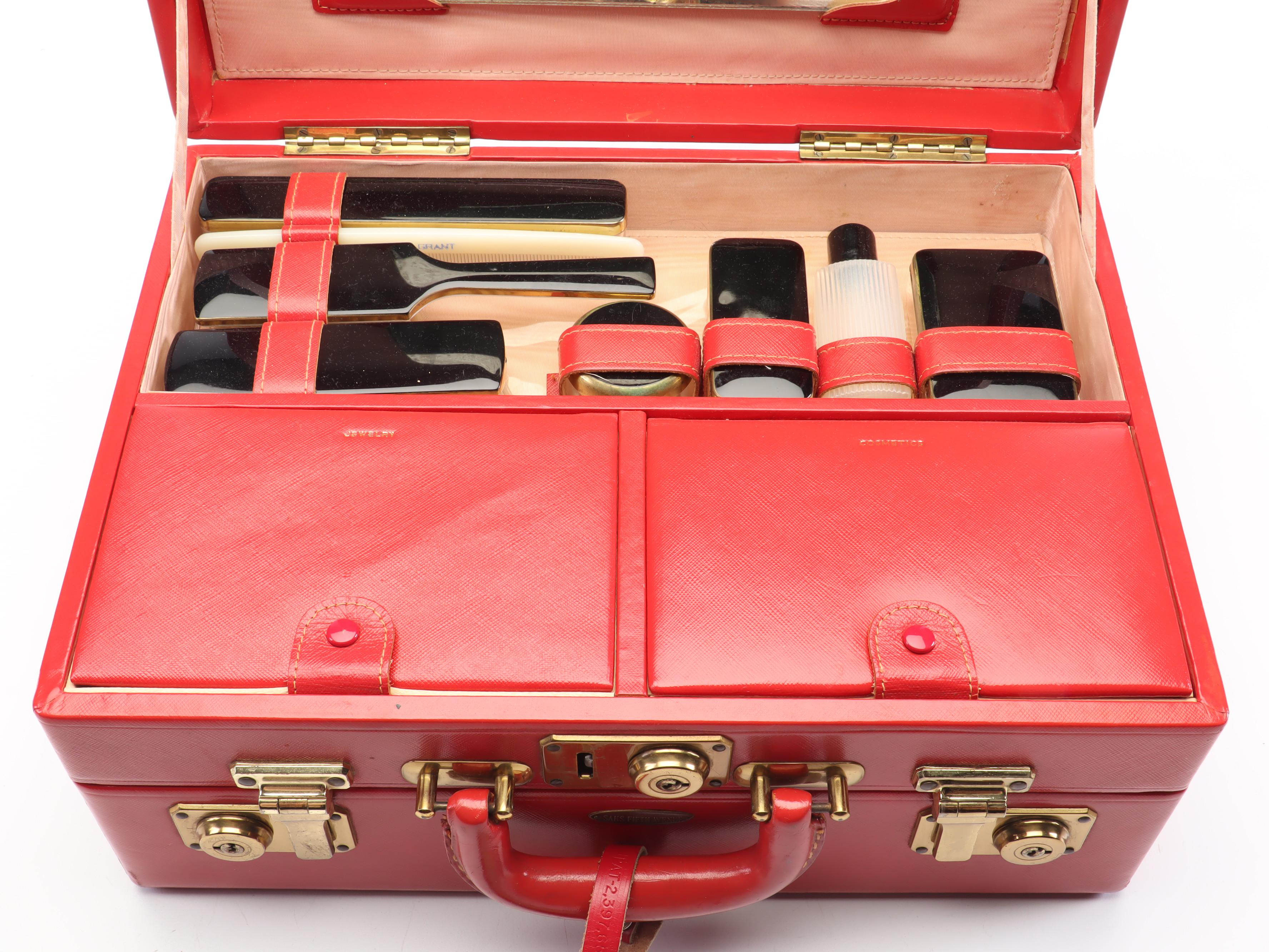 Saks Fifth Avenue Cosmetics Travel Case & AMF Leather Bowling Bag, Vintage