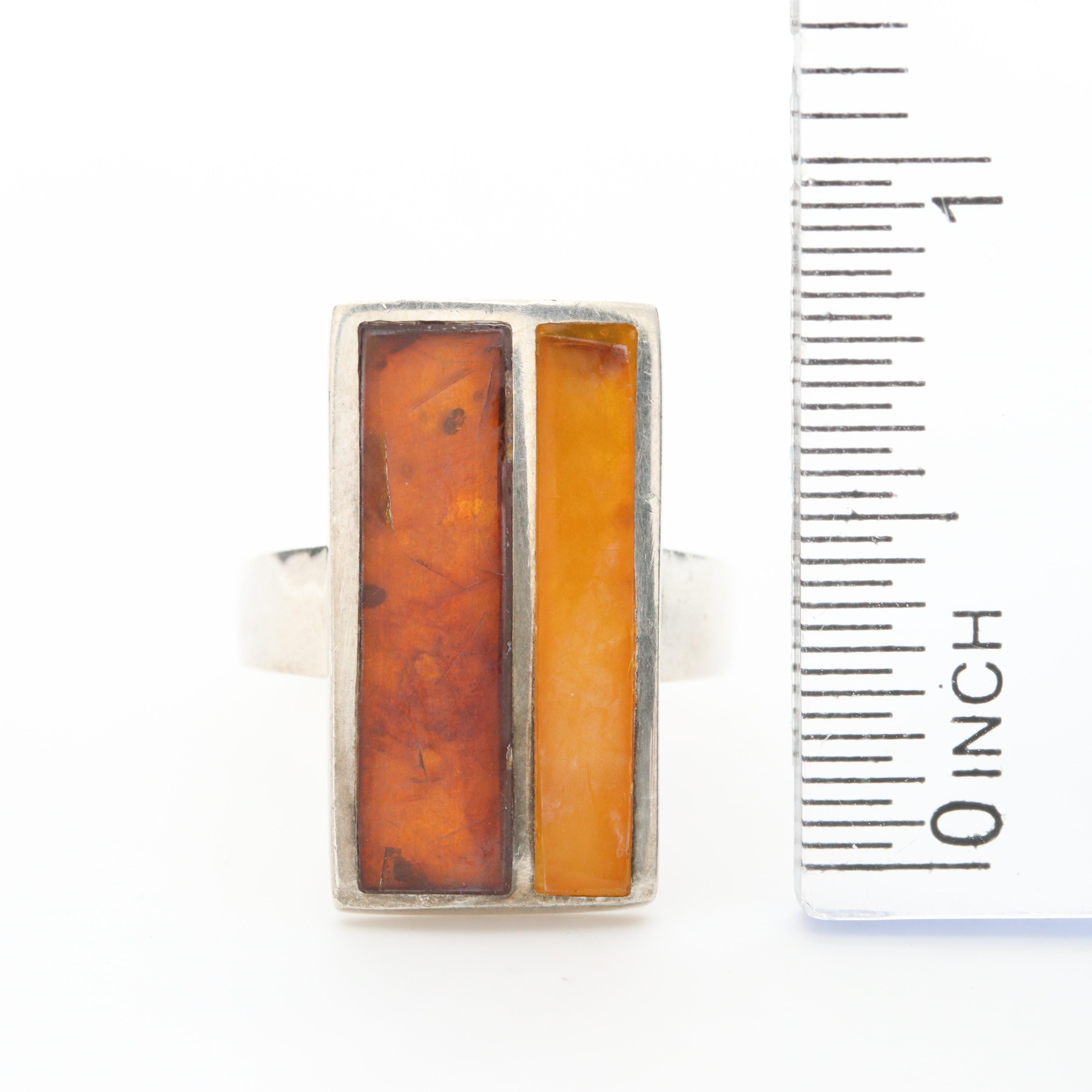 Collection of Sterling Silver Tiger's Eye, Enamel and Copal Rings