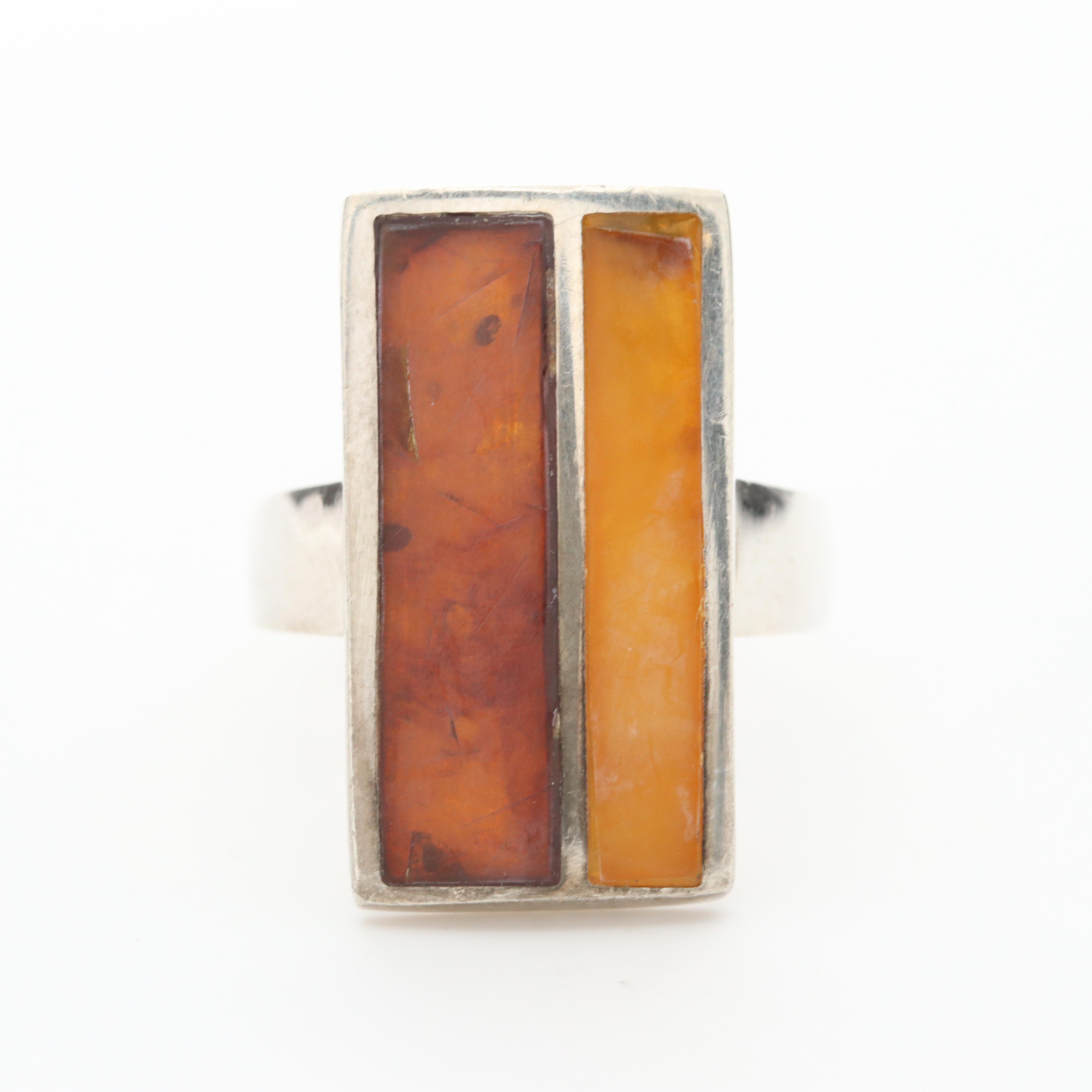 Collection of Sterling Silver Tiger's Eye, Enamel and Copal Rings