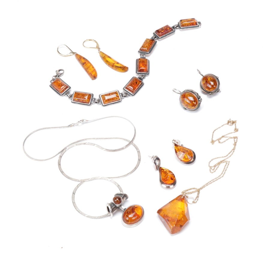 Imitation Amber Jewelry Featuring Sterling Silver