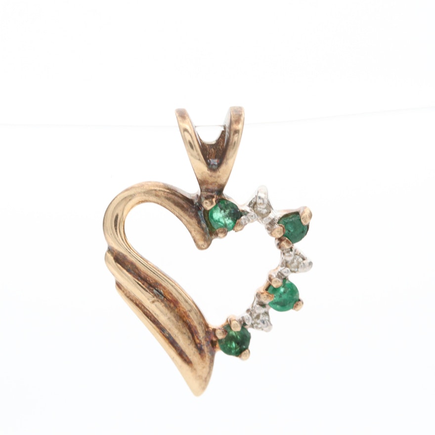 Alwand Vahan 14K Yellow Gold Emerald and Diamond Heart Pendant