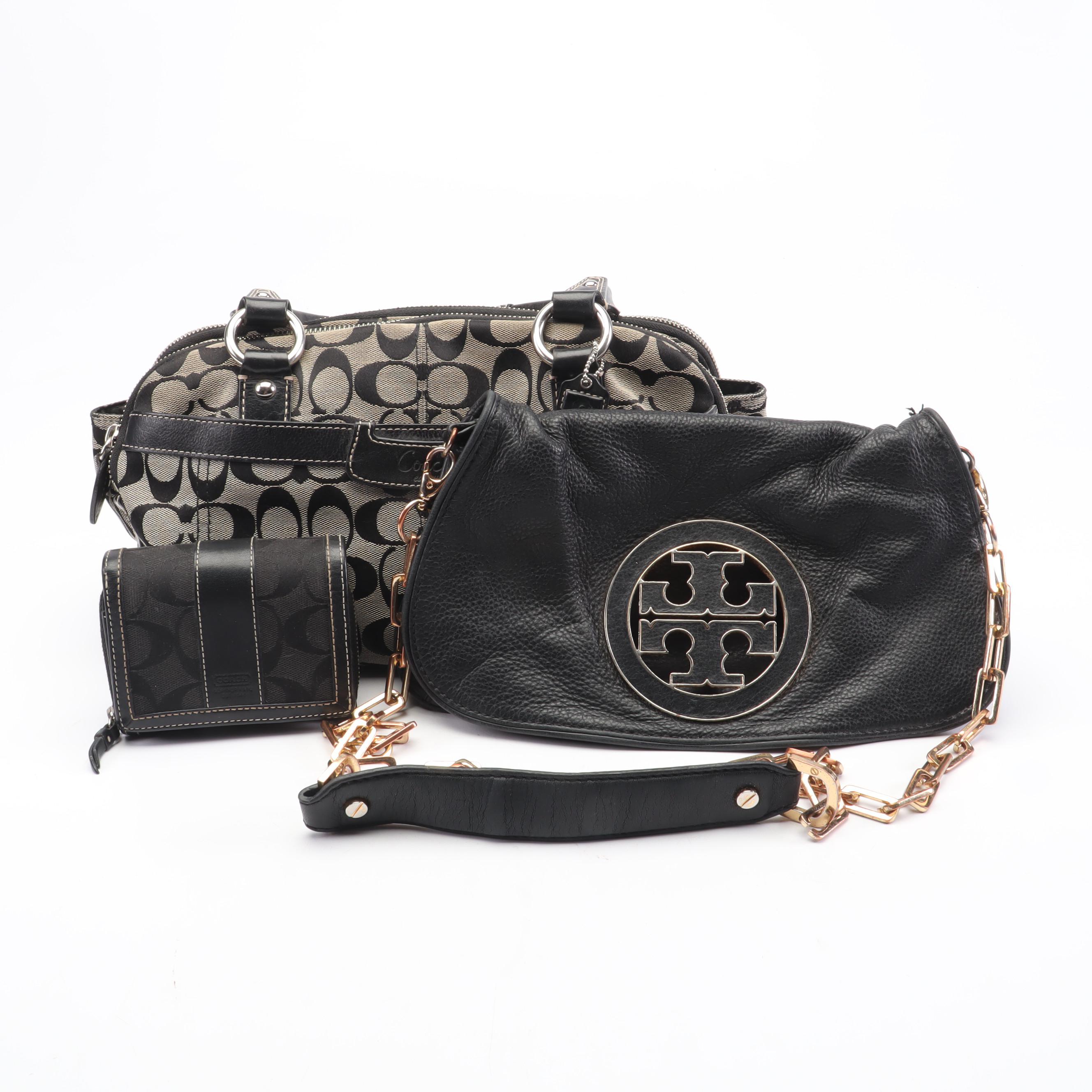 Coach Signature Canvas Satchel and Wallet with Tory Burch Leather Shoulder Bag