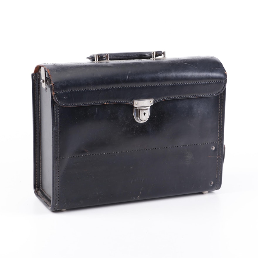 Knickerbocker Case Co. Black Leather Utility Briefcase, Vintage