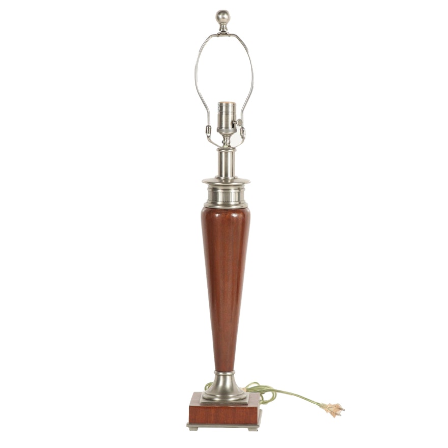 Contemporary Faux Wood and Nickel Table Lamp