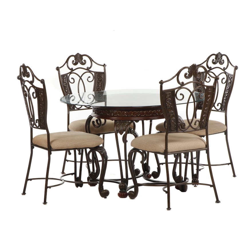 Ashley Furniture Transitional Glass Top Dining Table with Four Chairs