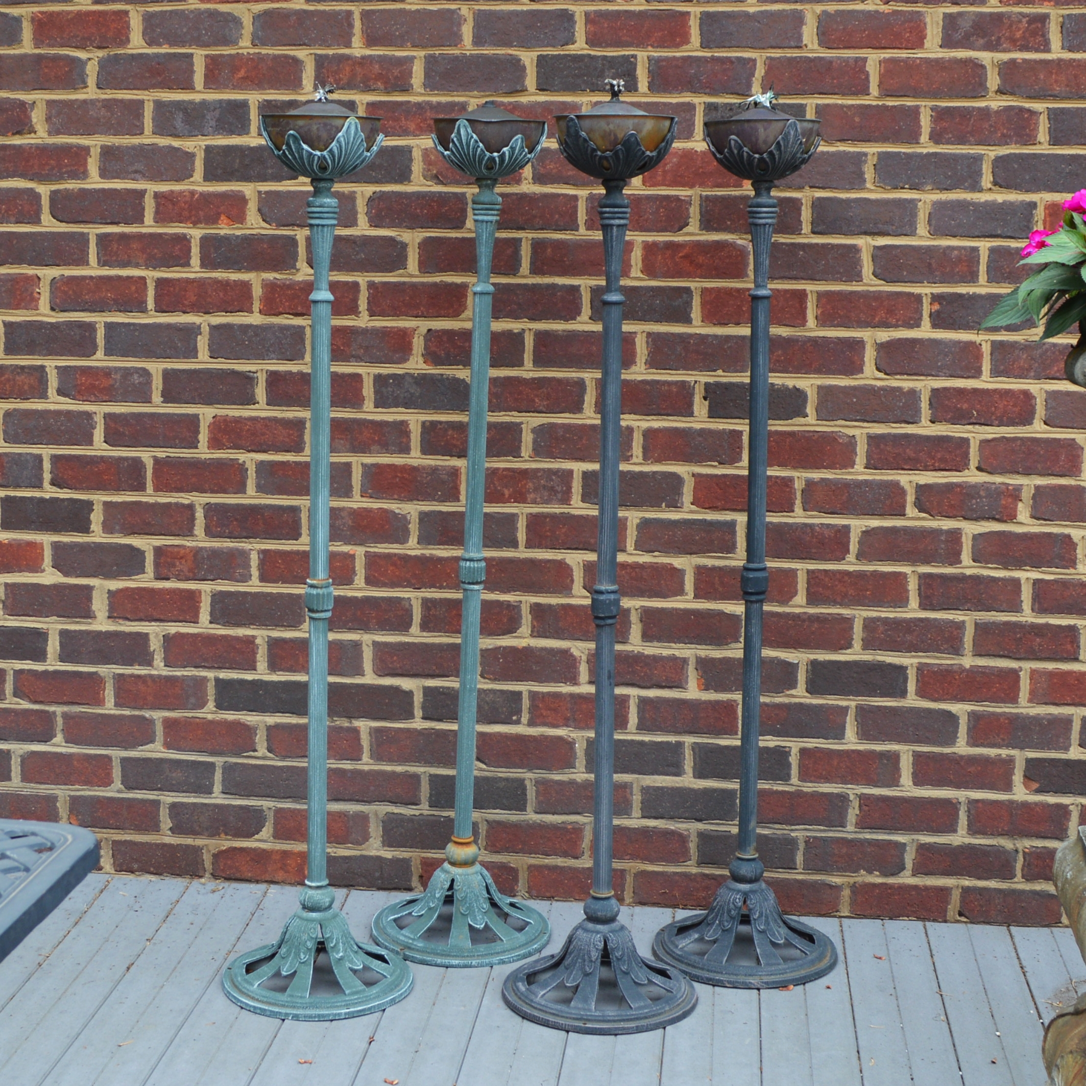 Outdoor Patio Freestanding Tiki Torches, Set of Four