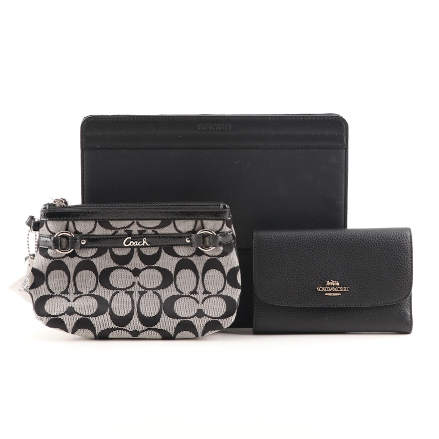 Coach Gallery Wristlet, Black Pebbled Leather Wallet and Varick Nylon iPad Case