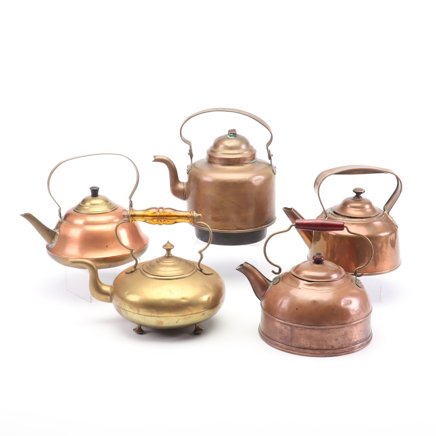 Copper and Brass Tea Kettles Including Saw Boras
