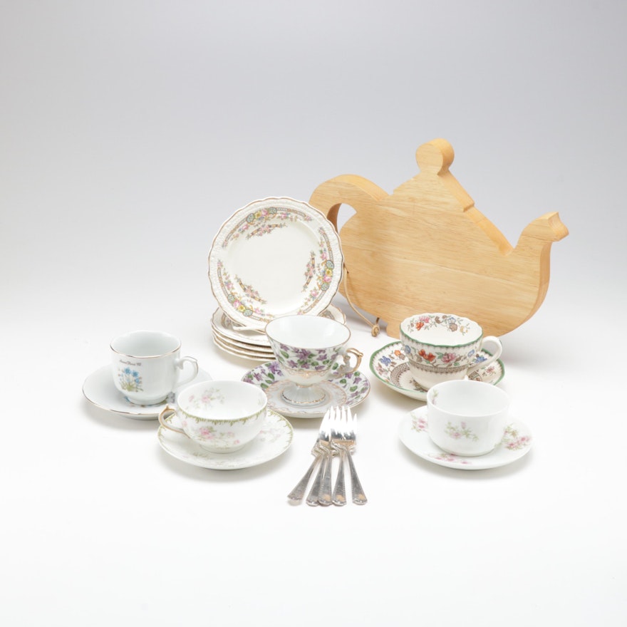 MacKenzie-Childs Teapot Cutting Board with Teacup and Plate Set