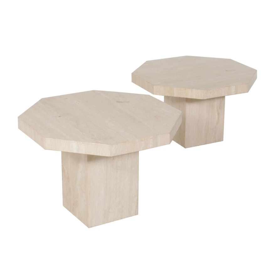 Contemporary Travertine Marble Octagonal Table Set