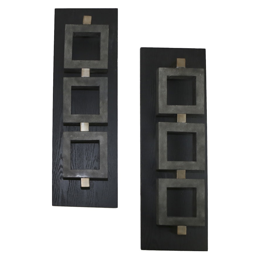 Pair of Abstract Wood and Metal Wall Hangings