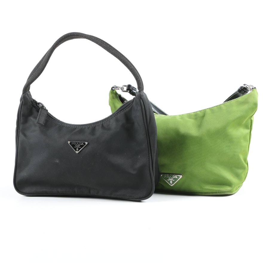 Prada Demi Handbag and Pouchette in Green and Black Nylon