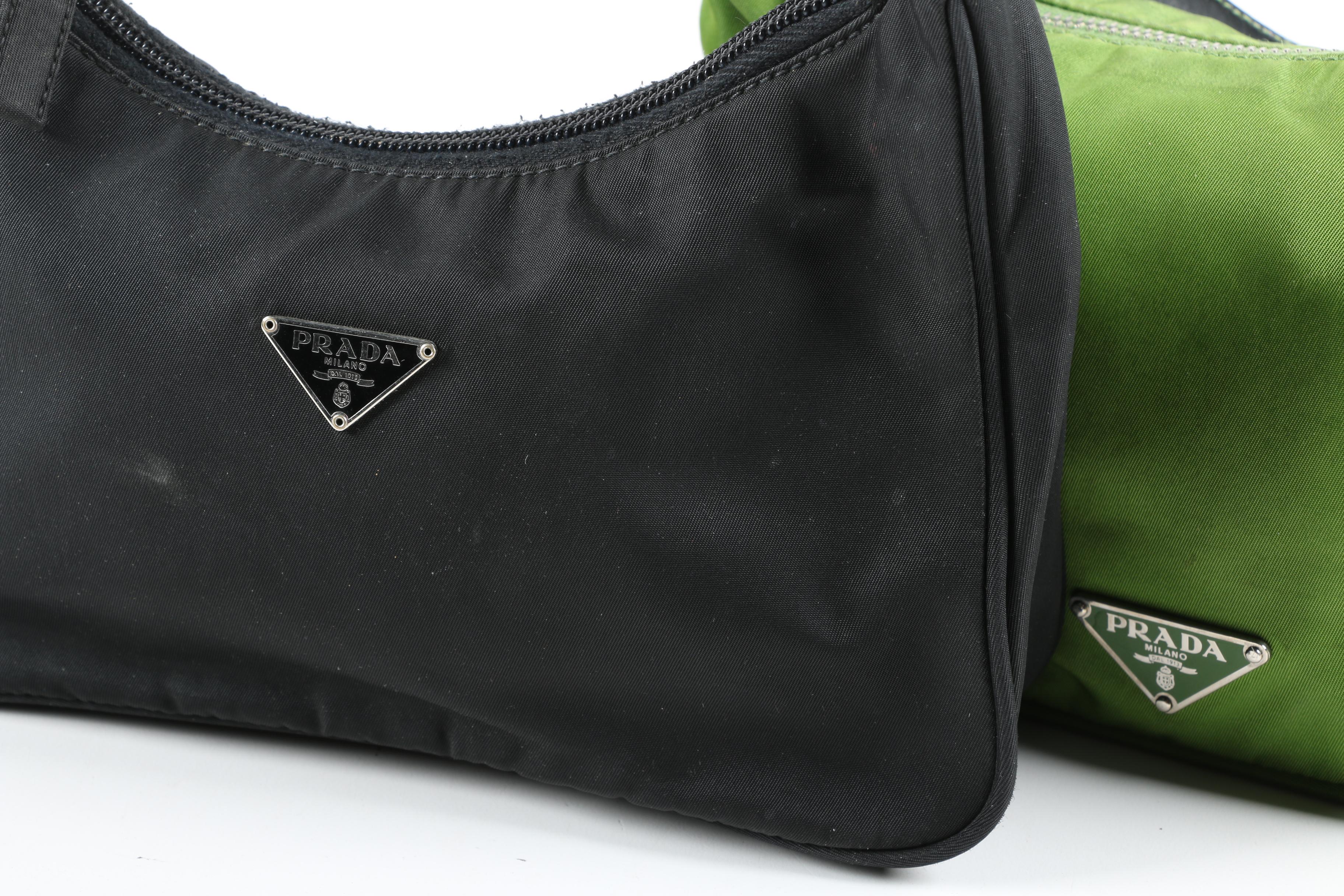 Prada Demi Handbag and Pouchette in Green and Black Nylon