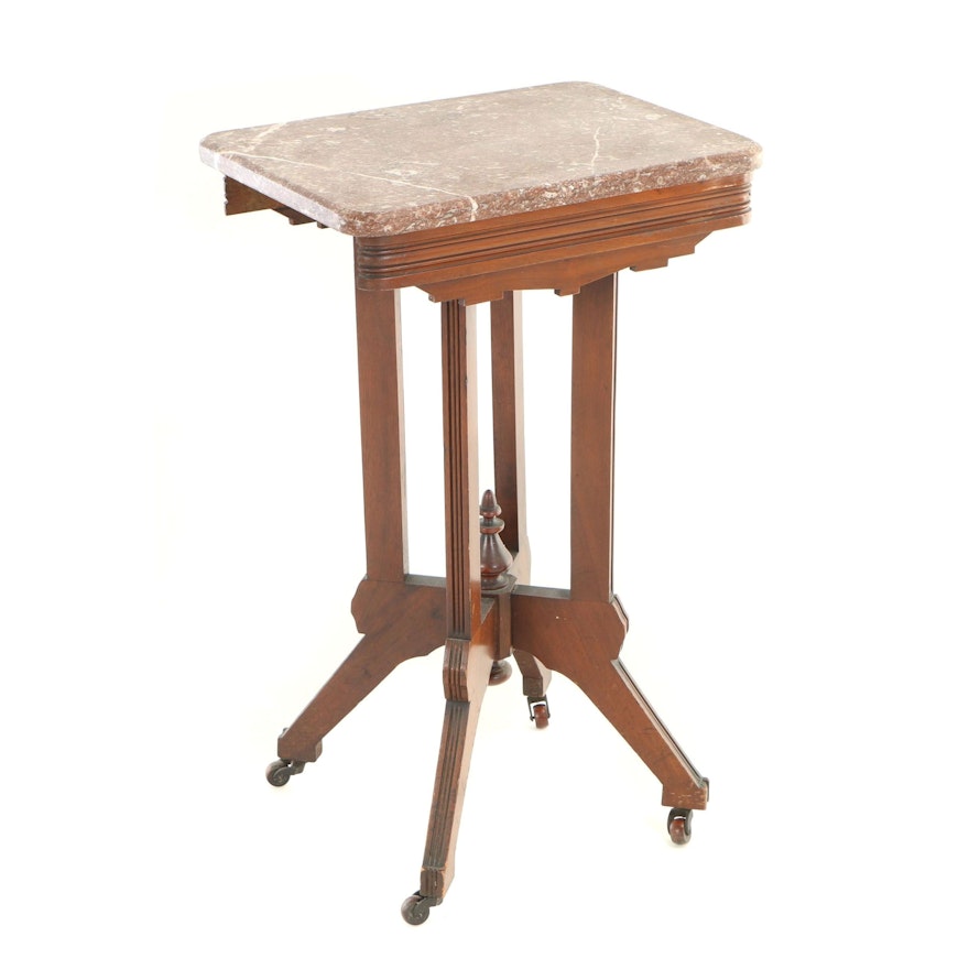 Victorian Walnut and Red Marble Side Table, Late 19th Century