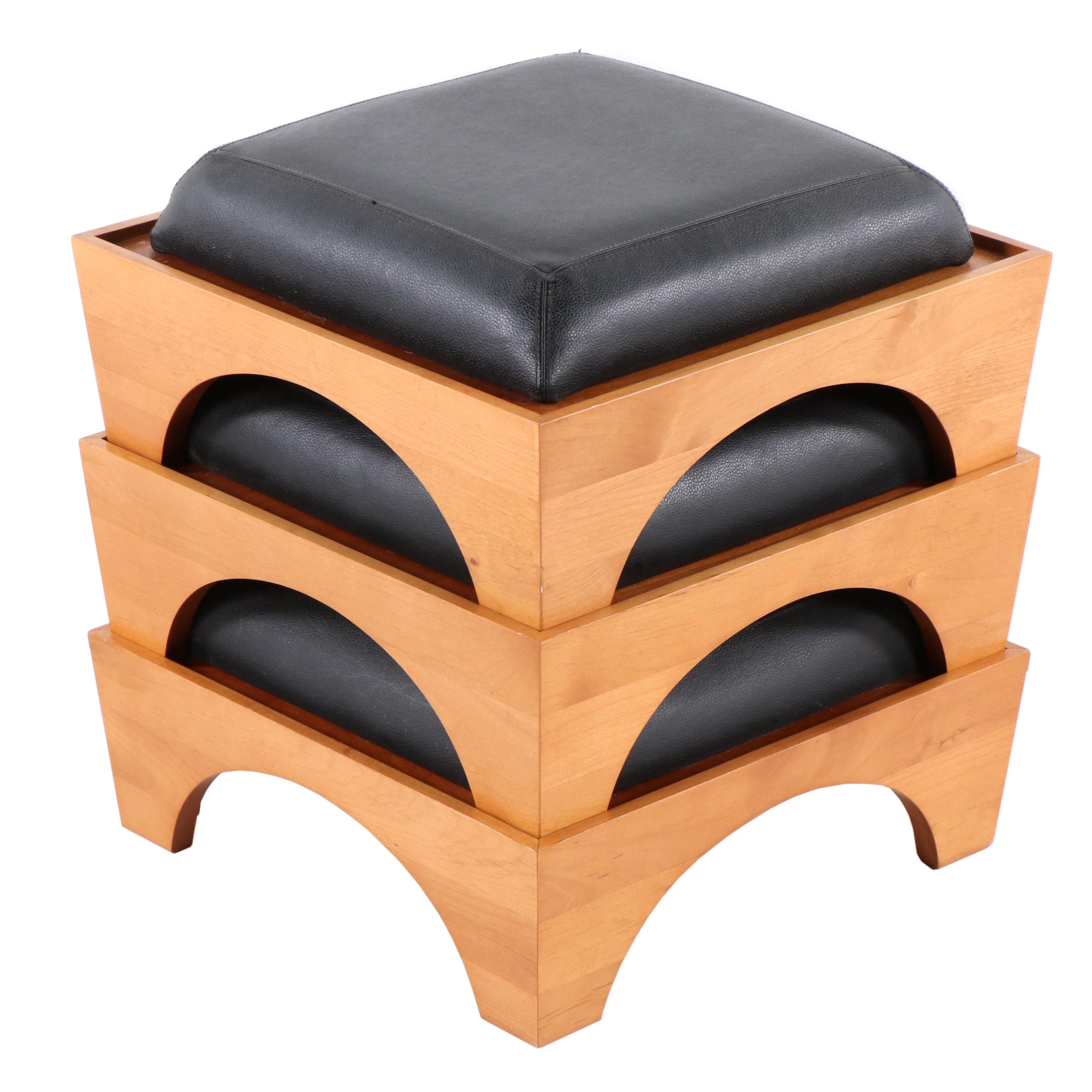 Levenger Cherry and Leather Stacking Stools, Contemporary