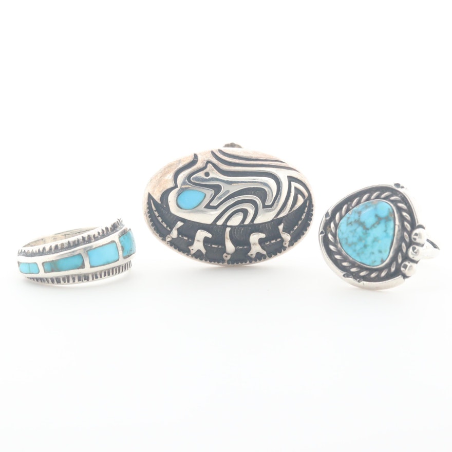 Southwestern Style Sterling Silver Turquoise and Stabil Turquoise Rings
