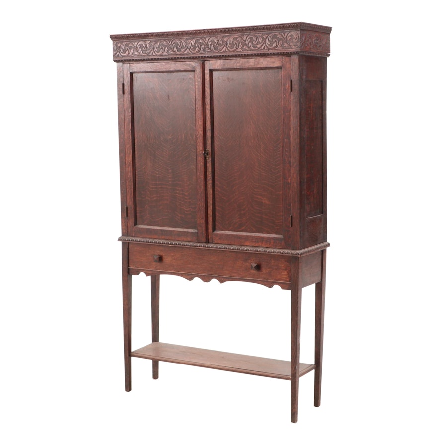 Oak Federal Style Carved Cabinet, 1920s