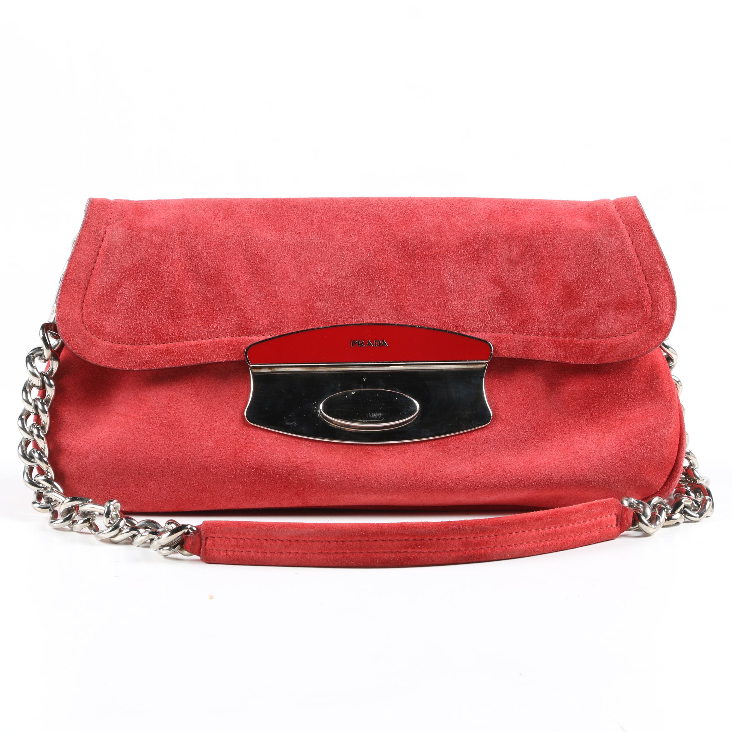 Prada Red Suede and Chain Link Demi Bag