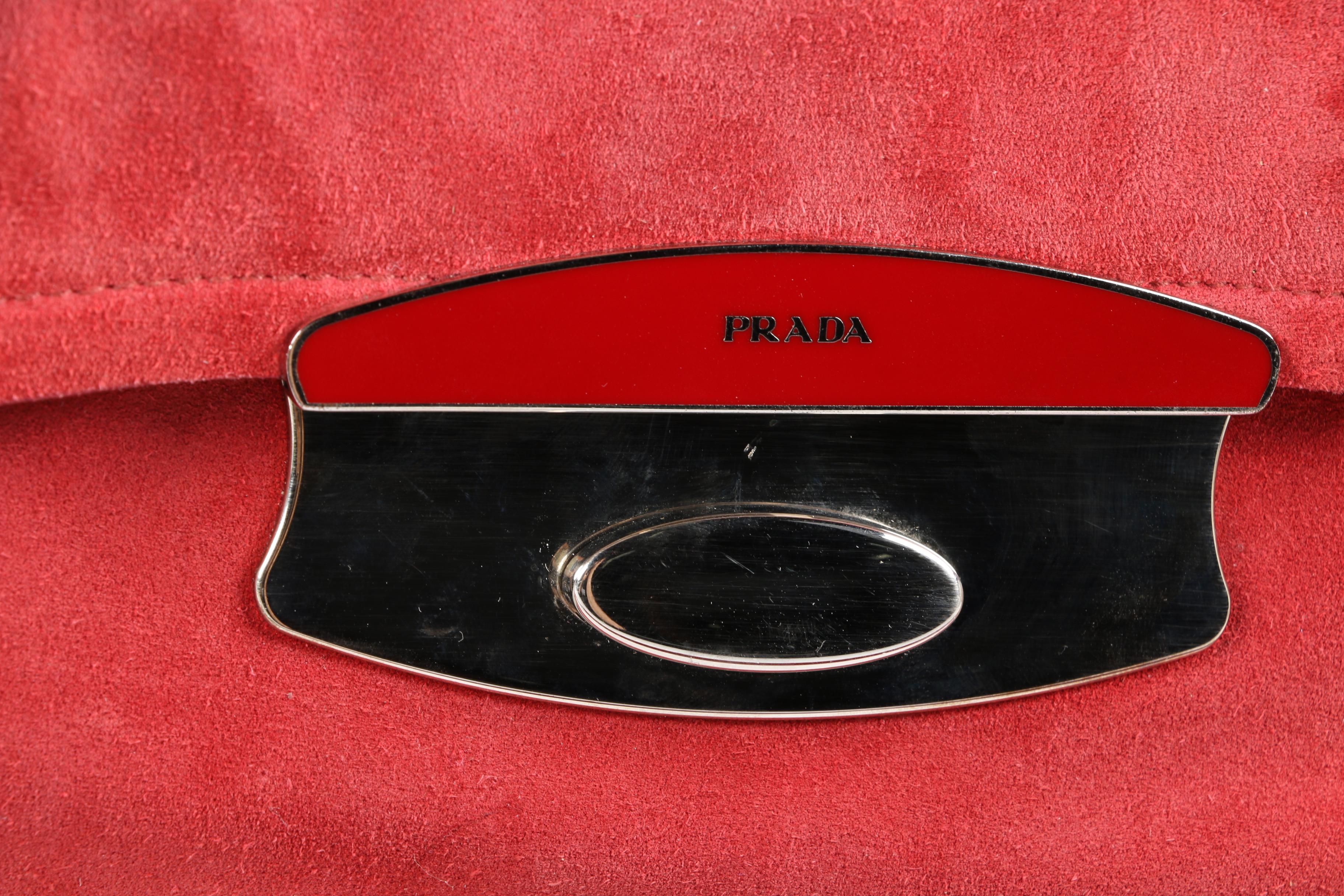 Prada Red Suede and Chain Link Demi Bag