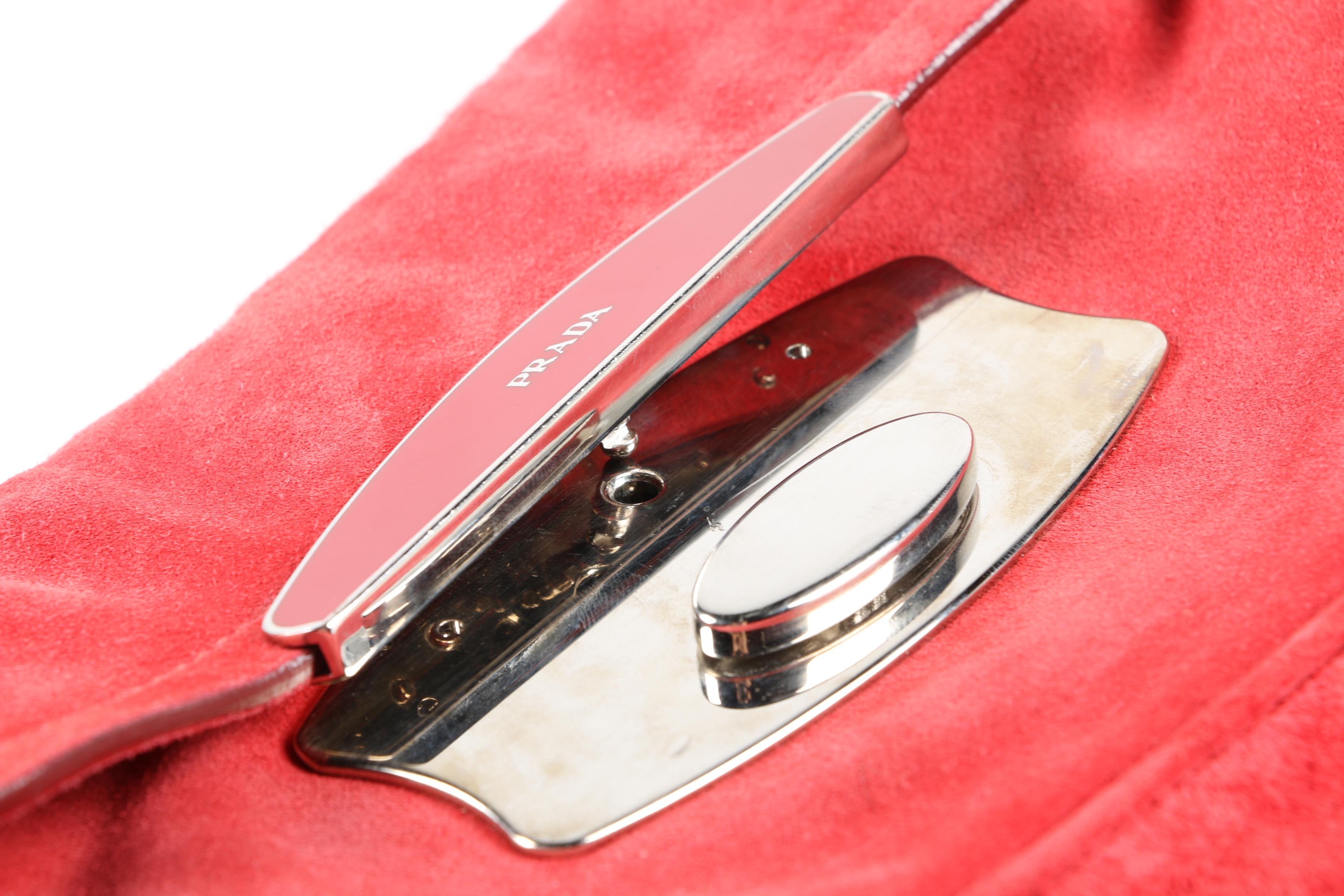 Prada Red Suede and Chain Link Demi Bag