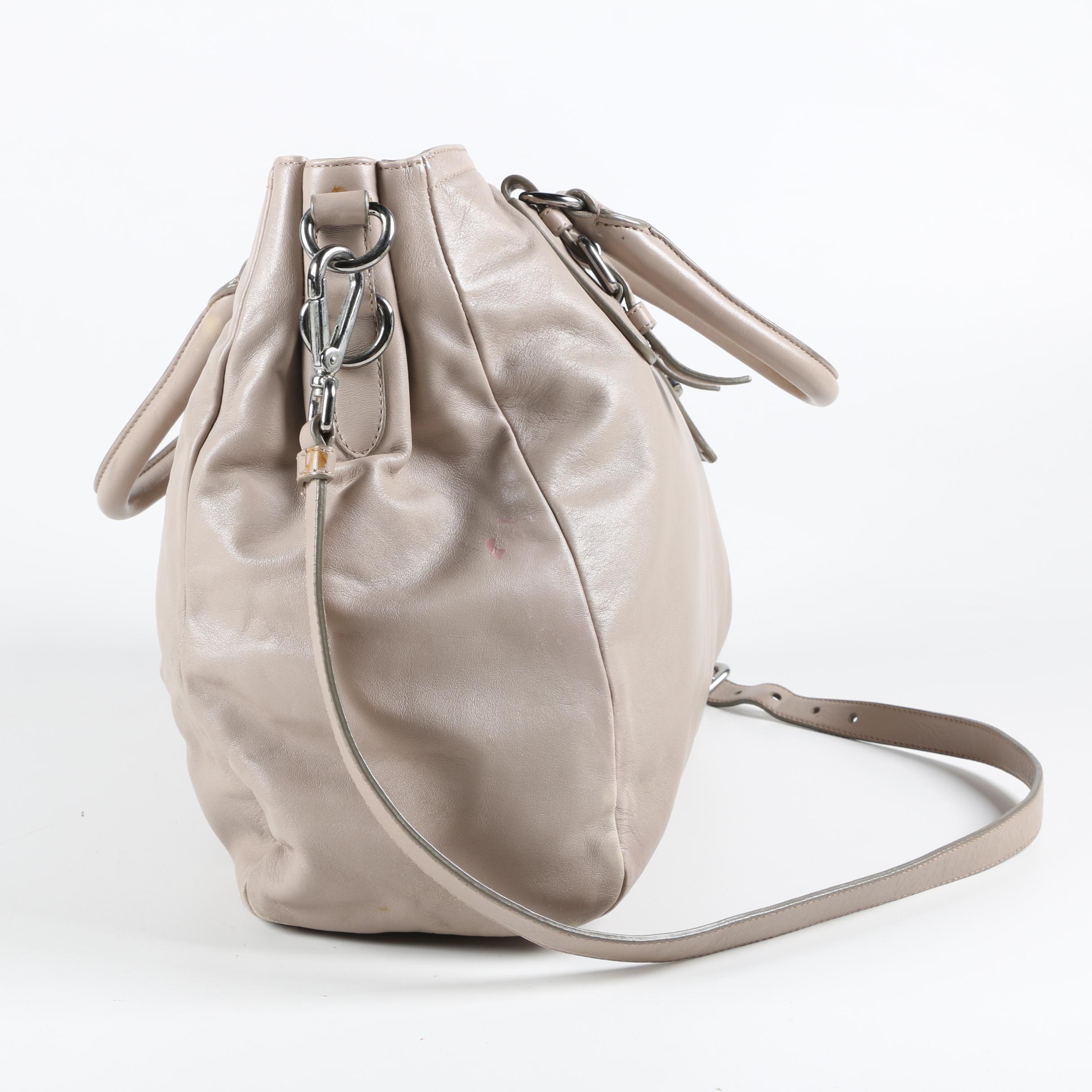 Prada Gray Leather Tote Bag with Adjustable Shoulder Strap